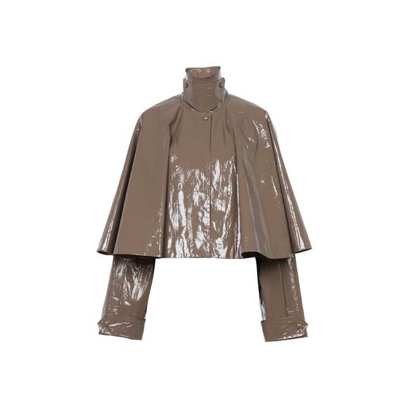 Chlo� Brown Cotton Cropped Lacquered Capelet Jacket Size S - NWT - Picture 1 of 5